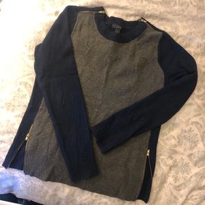 J.Crew Navy and Army Green Color-block Sweater